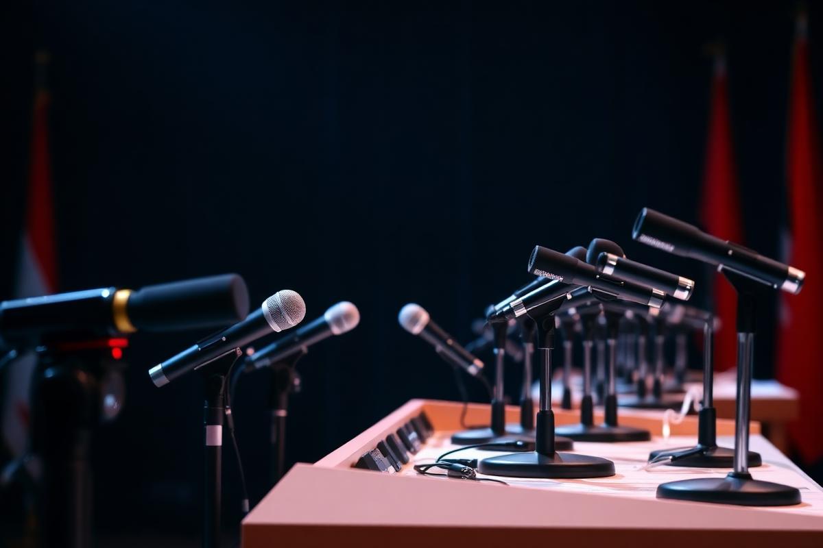 ATIGS press conference podium with microphones