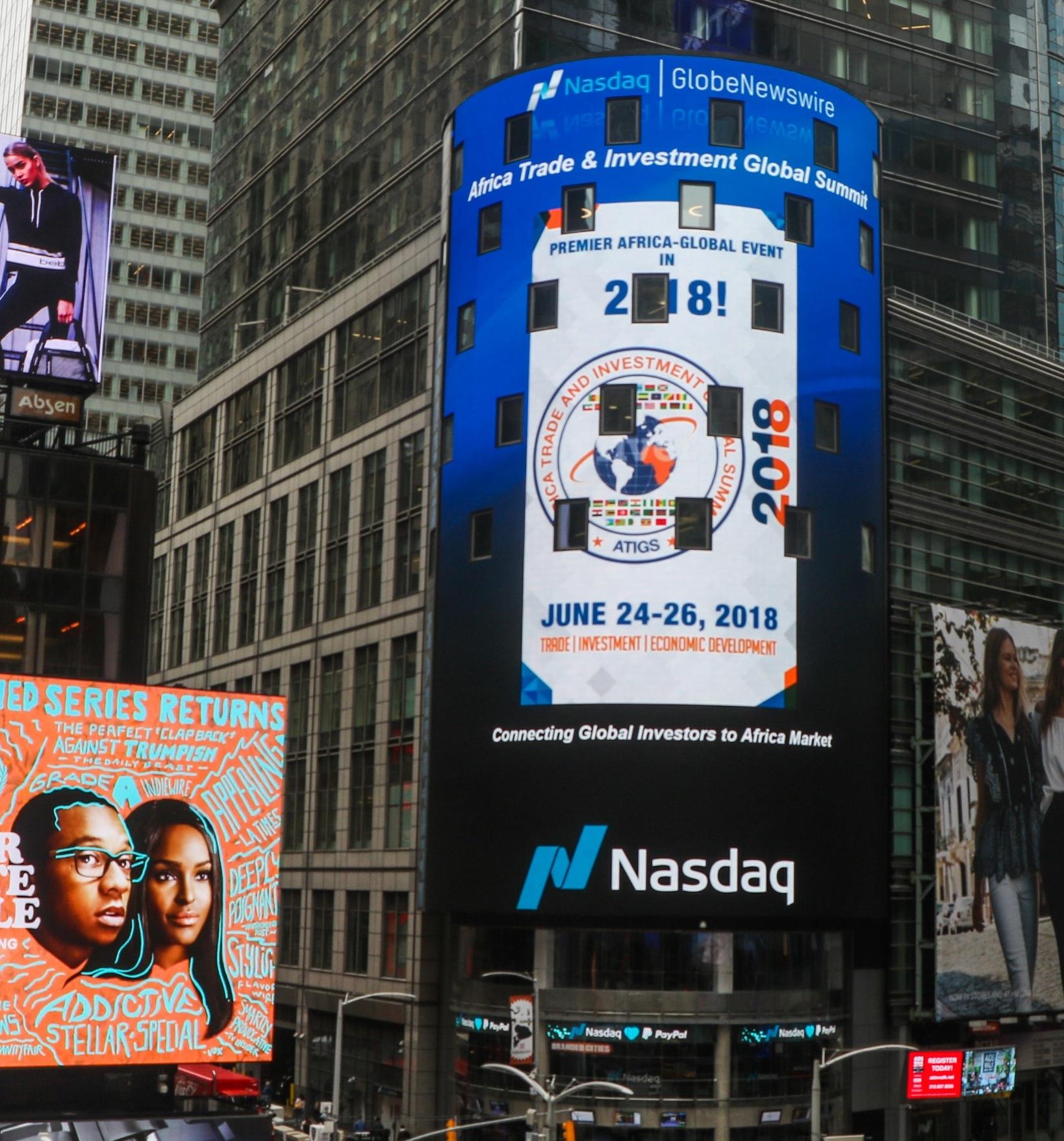 ATIGS 2018 advertised on the Nasdaq Tower in Times Square, New York