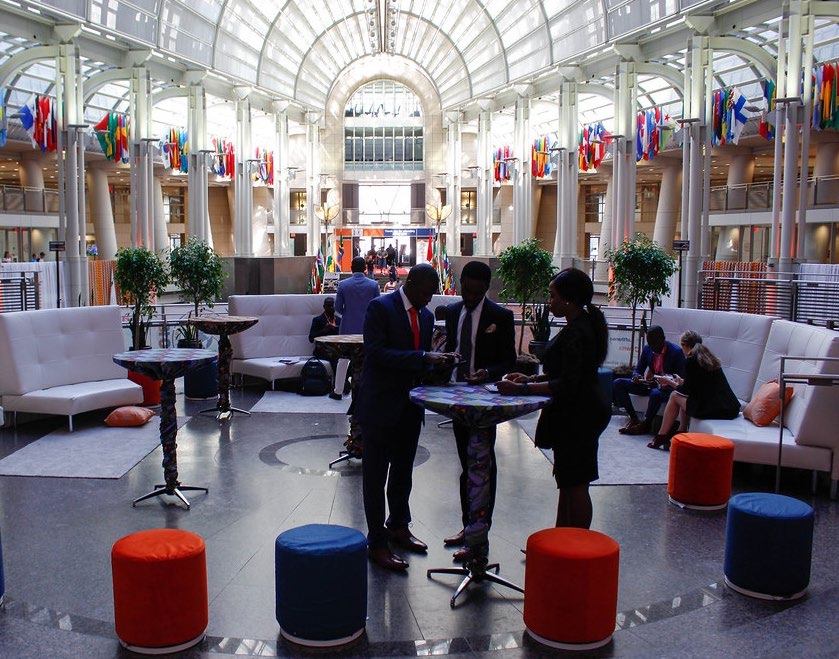 Delegates networking in the atrium