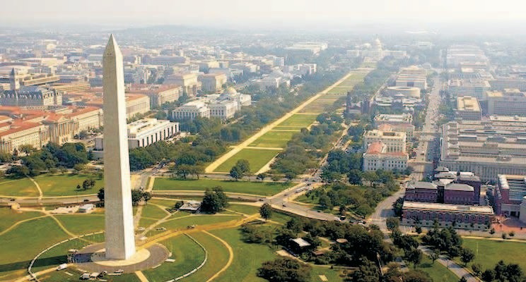 Aerial view of Washington DC and the National Mall